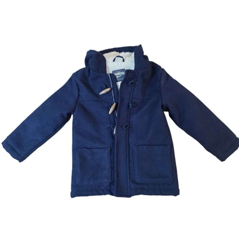 OshKosh B'gosh Kids Navy Blue Sherpa‎ Lined Duffle Coat Toddler Size 4T